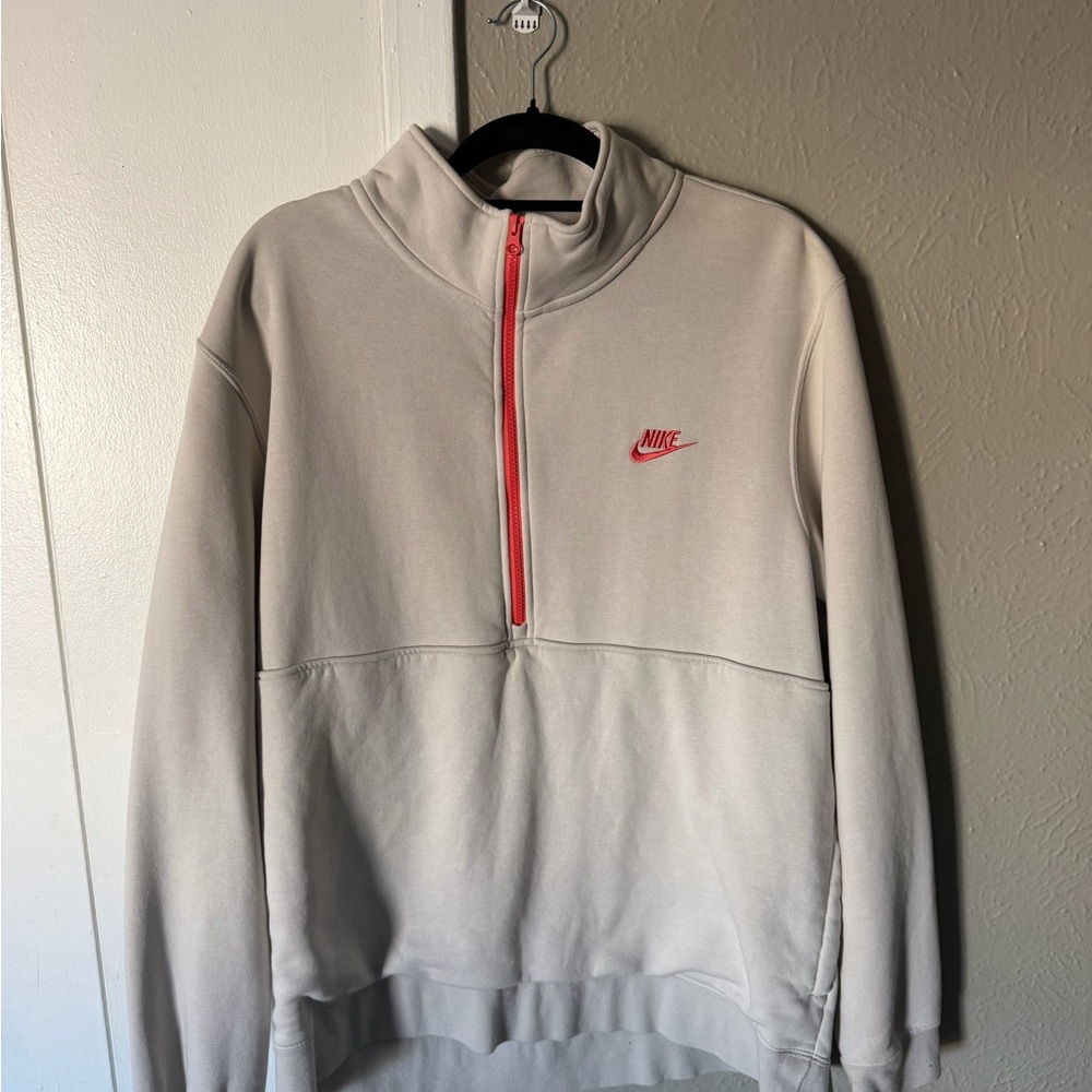 Nike Men's Off-White and Red Zip-Up Sweater